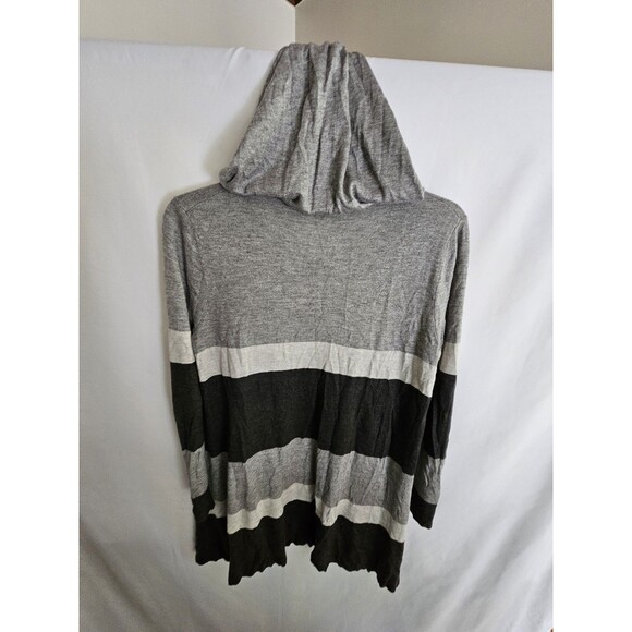 Cupio Women’s Open Front Hooded Cardigan Sweater Gray Stripe Long Sleeve Size M - Picture 3 of 6